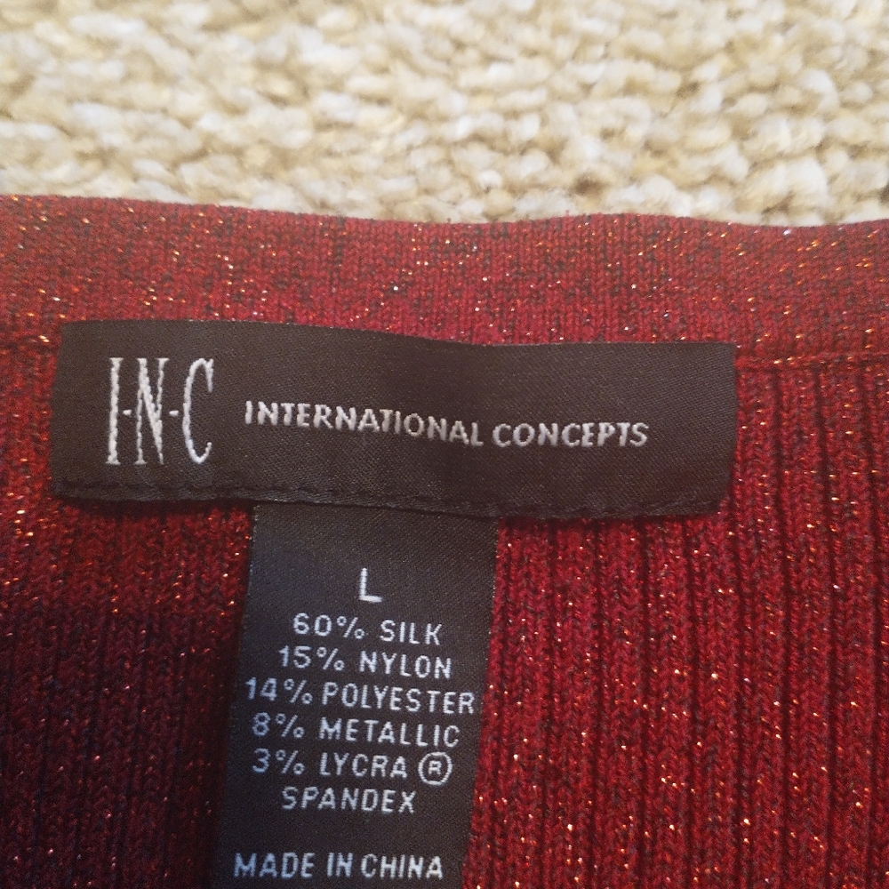 INC International Concepts Red Sparkle Holiday Sweater - Picture 7 of 7